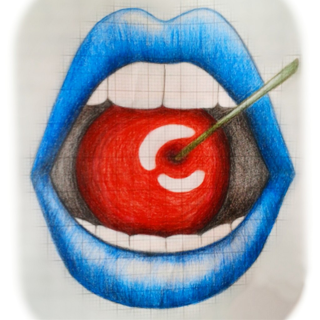 Lips With Fruit Drawing Cherry - Vandik Wallpaper