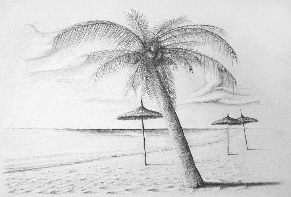 easy pencil drawings of beaches