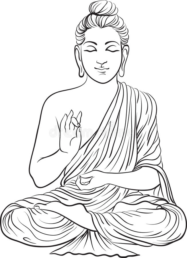 Sitting Pencil Sketch Of Lord Buddha Ji
