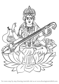 Saraswati Puja Sketch - Drawing Skill