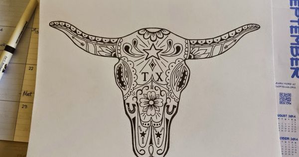 Bull Skull Drawing Pics