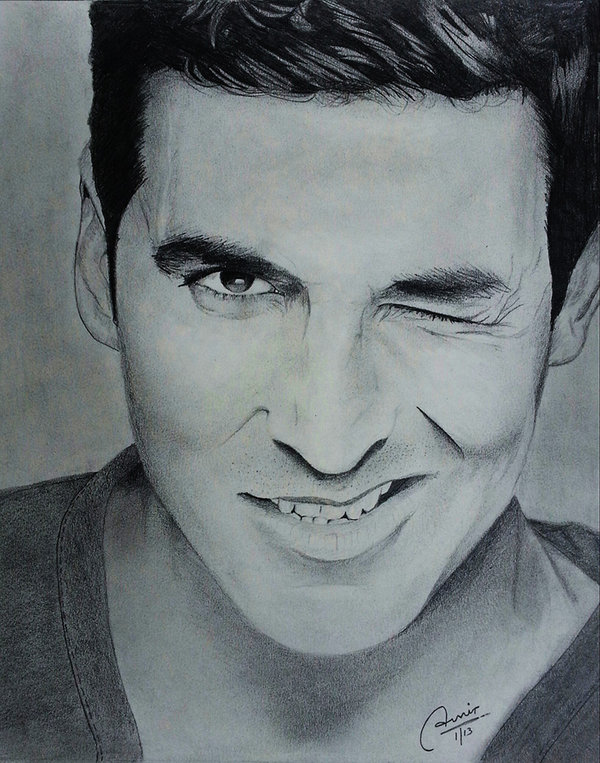 sketch of [Akshay Kumar] with ball point pens.