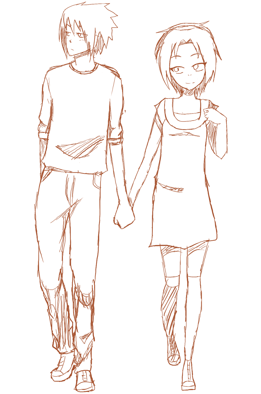 anime love holding hands drawing