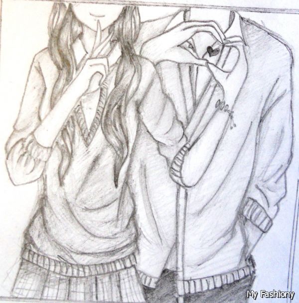 Cute Anime Couple Holding Hands Drawing - Drawing Skill
