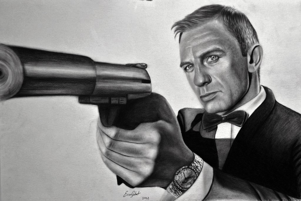 James Bond Drawing, Pencil, Sketch, Colorful, Realistic Art Images