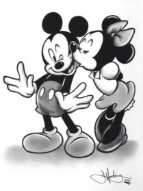 Mickey Mouse And Minnie Mouse Kissing Drawing Image - Drawing Skill