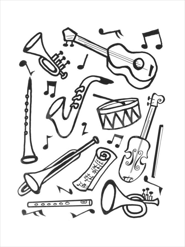 Music Outline Drawing Sketch - Drawing Skill