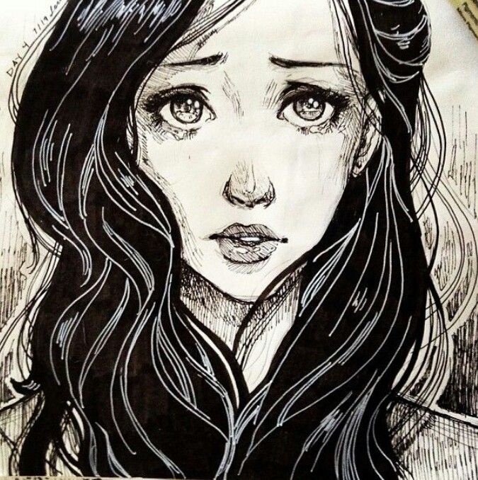 sad face girl drawing