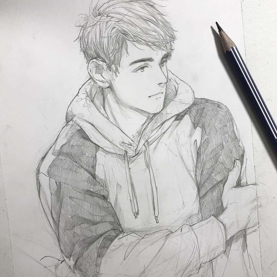 Pensive Anime boy from my sketchbook : r/drawing