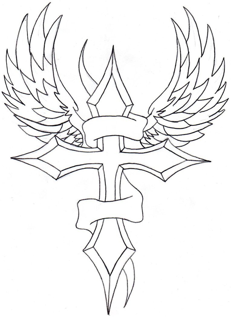 cross with wings drawing