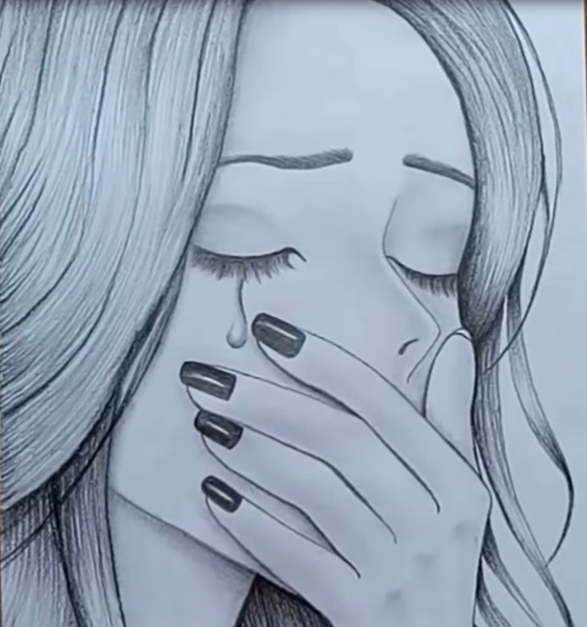 A Drawing Of A Girl Crying