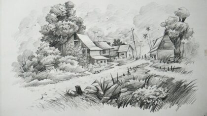 Landscape Sketch Drawing Realistic - Drawing Skill