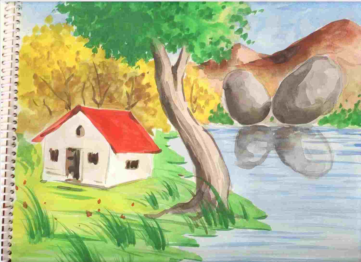 Easy Nature Scenery Drawing - YouTube