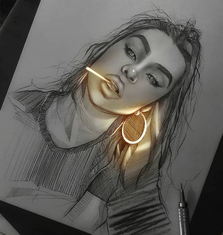 Making pencil sketch of a beautiful girl