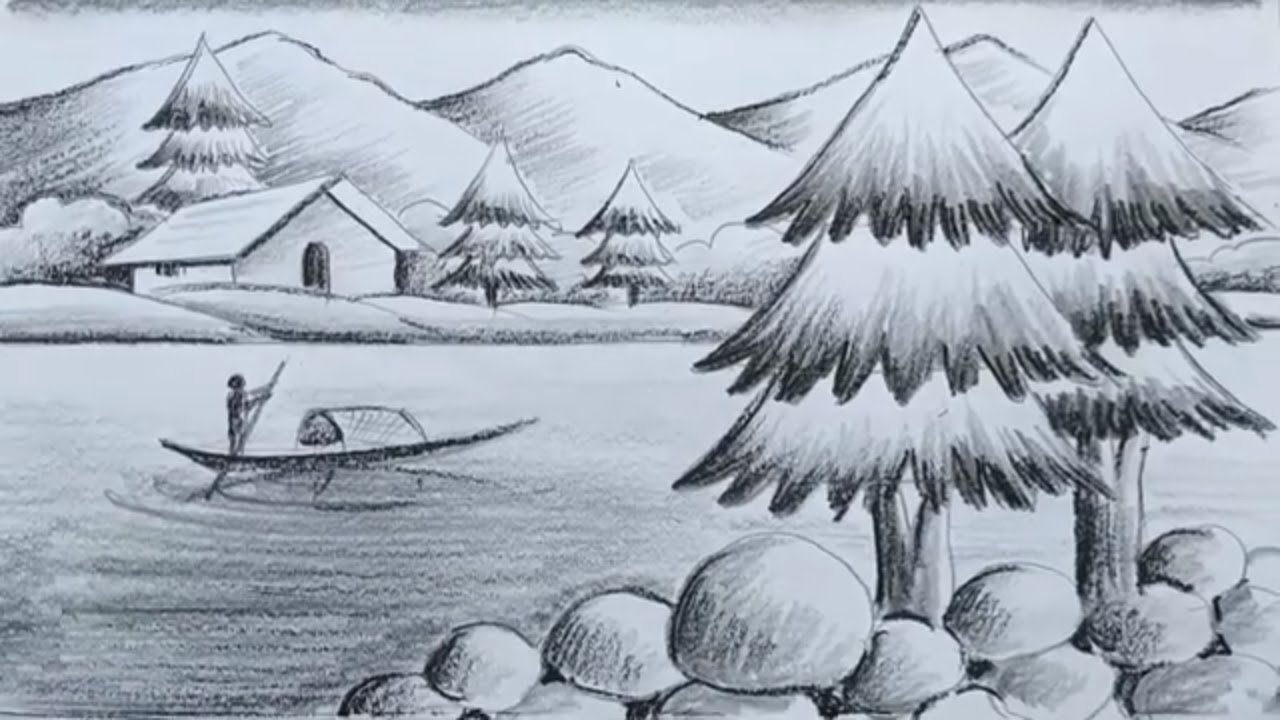 How to draw easy and beautiful scenery drawing of nature / landscape sketch  - YouTube
