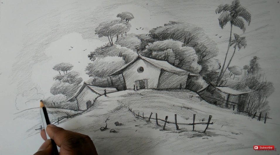 How to draw Scenery / Landscape by pencil sketch.Step by step (easy draw) -  YouTube