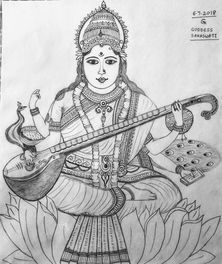 Saraswati Maa Drawing Colour Easy | How to Draw Saraswati Mata Step by Step  | Saraswati Puja Drawing - YouTube