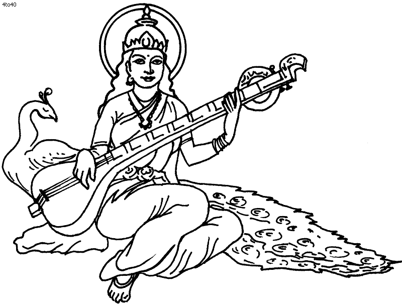hindu goddess saraswati on lotus art drawing stock images  Photoskart