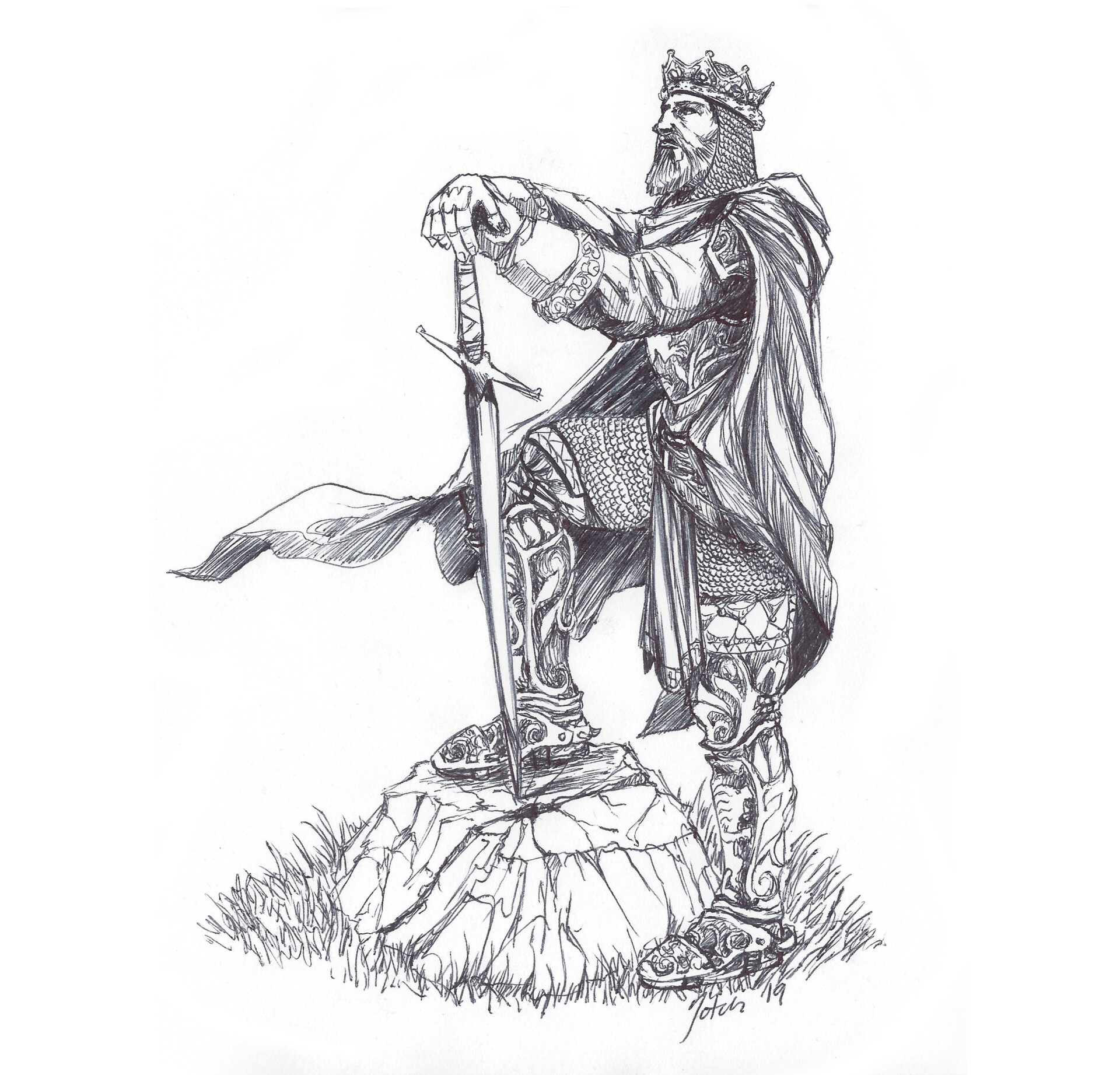 King david of israel front medieval drawing Vector Image