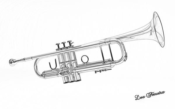 Drawing of a trumpet on a white background free image download