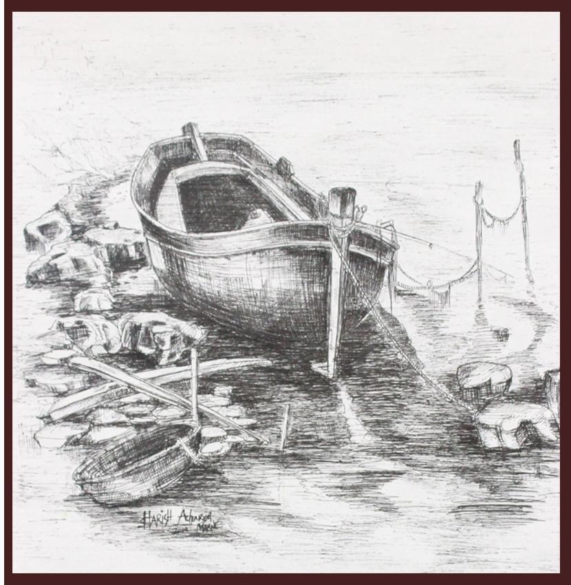 Realistic Pencil Sketch of a Boat · Creative Fabrica